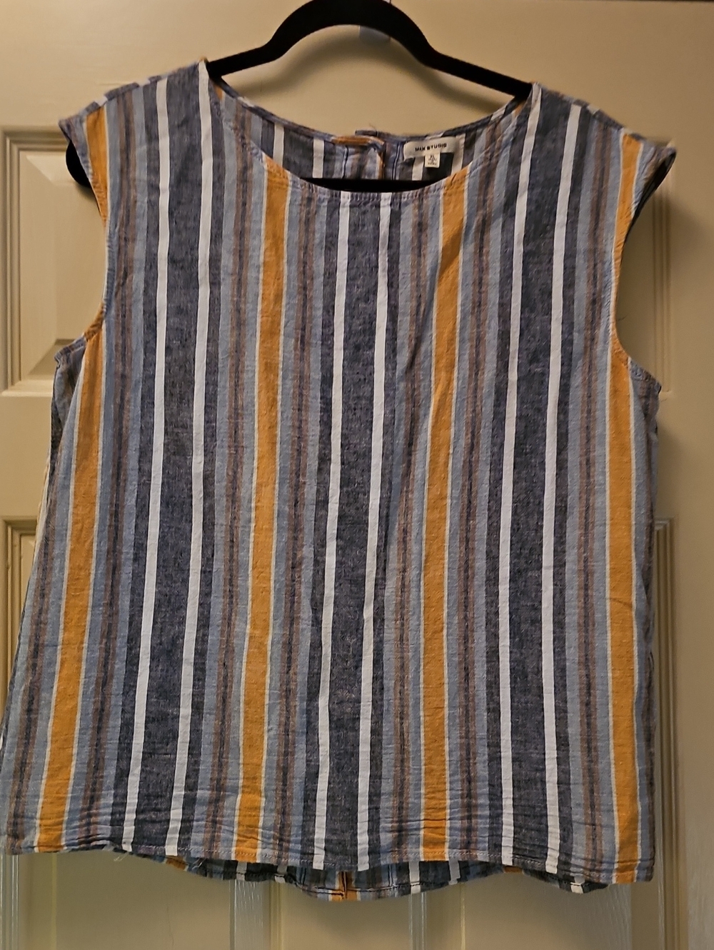 Max Studio Striped Sleeveless Tank in Blue, White & Mustard